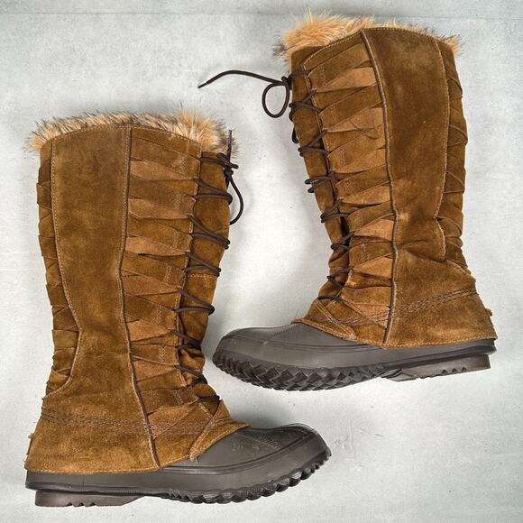 Sorel Boots Womens 7 Brown Cate of Alexandria 8 Faux Fur Waterproof Winter RARE - Picture 7 of 13